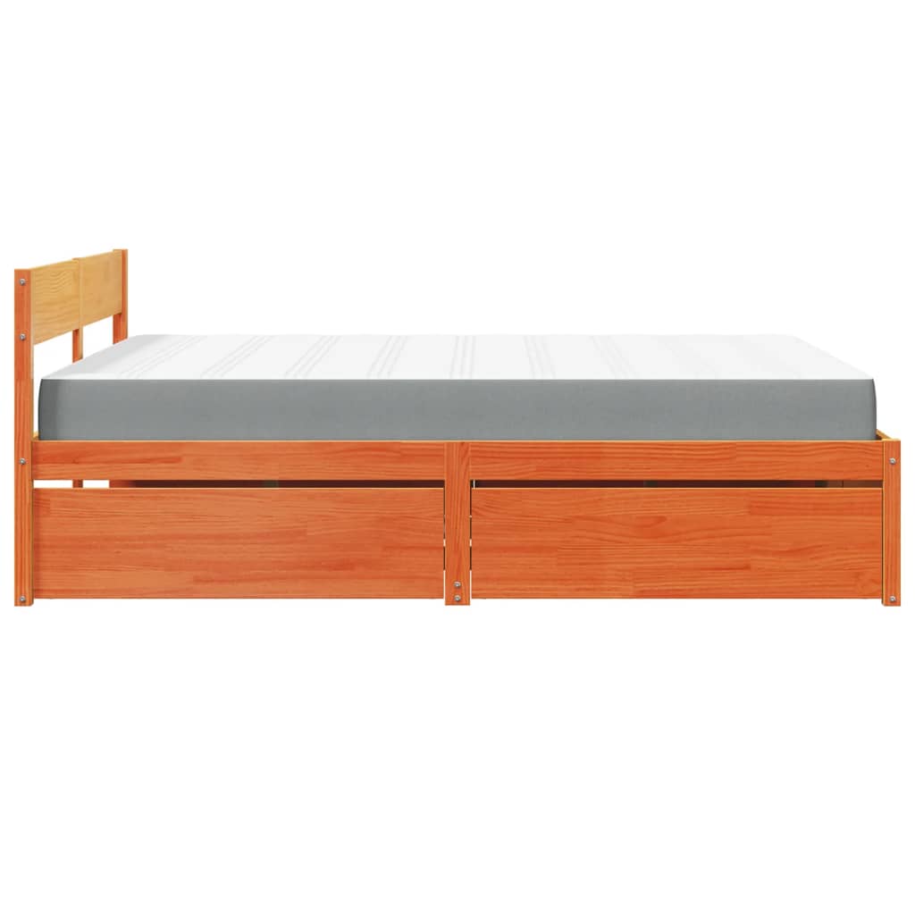 Lit avec tiroirs et matelas, bois massif de pin, cire marron, pour la chambre, 160 × 200 cm - 5