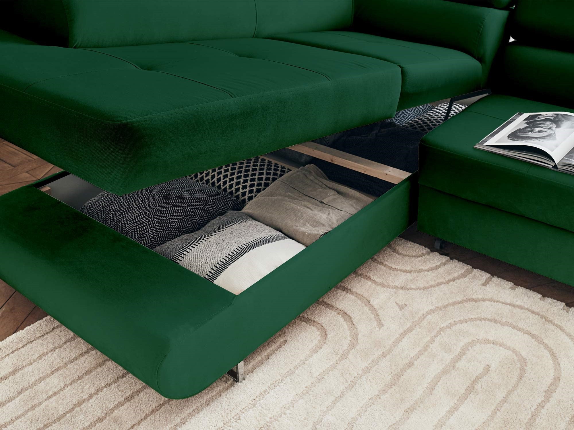 Canapé d'angle gauche convertible 5 places en velours vert - PABLO - Best Mobilier - 3