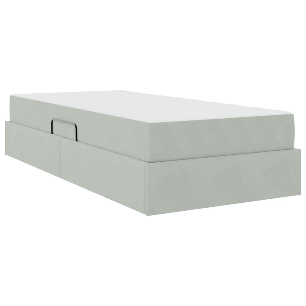 Lit avec rangement et matelas, en velours gris clair, pour la chambre, 90 × 190 cm - 5