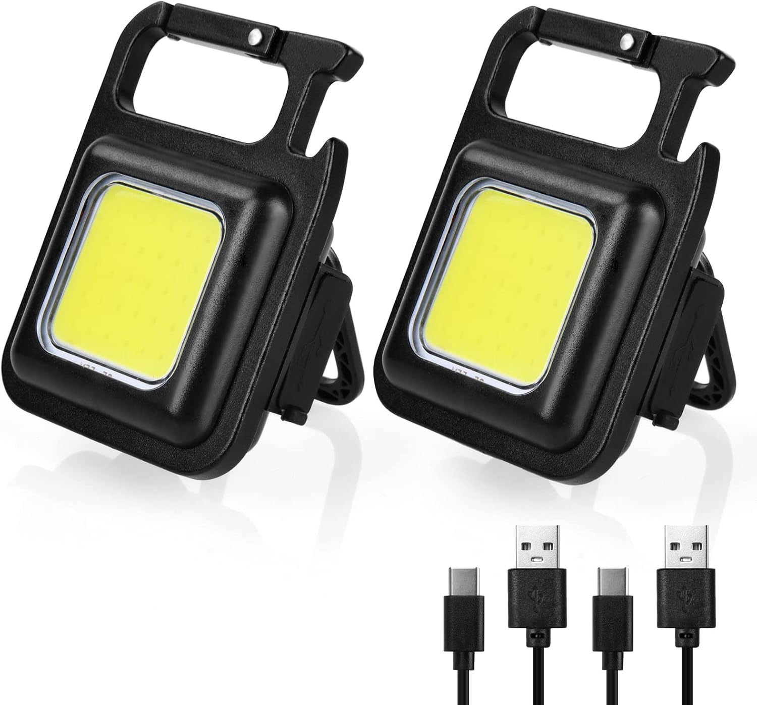 Miniaturowa przenośna lampa robocza, zestaw 2 sztuk, 7 trybów, latarka na klucze, magnetyczna podstawa USB, ładowalna lampa inspekcyjna z otwieraczem