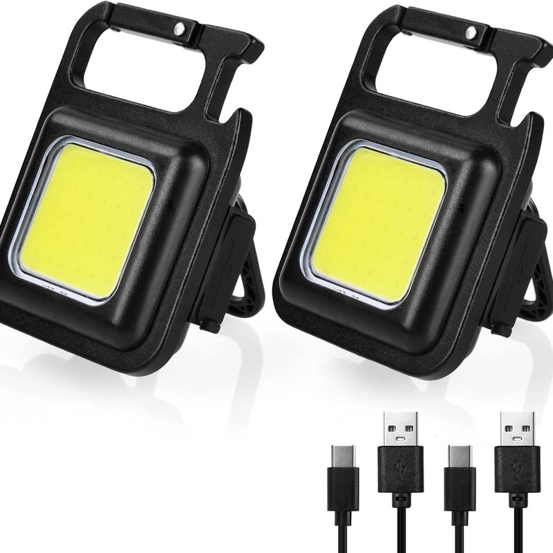 Miniaturowa przenośna lampa robocza, zestaw 2 sztuk, 7 trybów, latarka na klucze, magnetyczna podstawa USB, ładowalna lampa inspekcyjna z otwieraczem