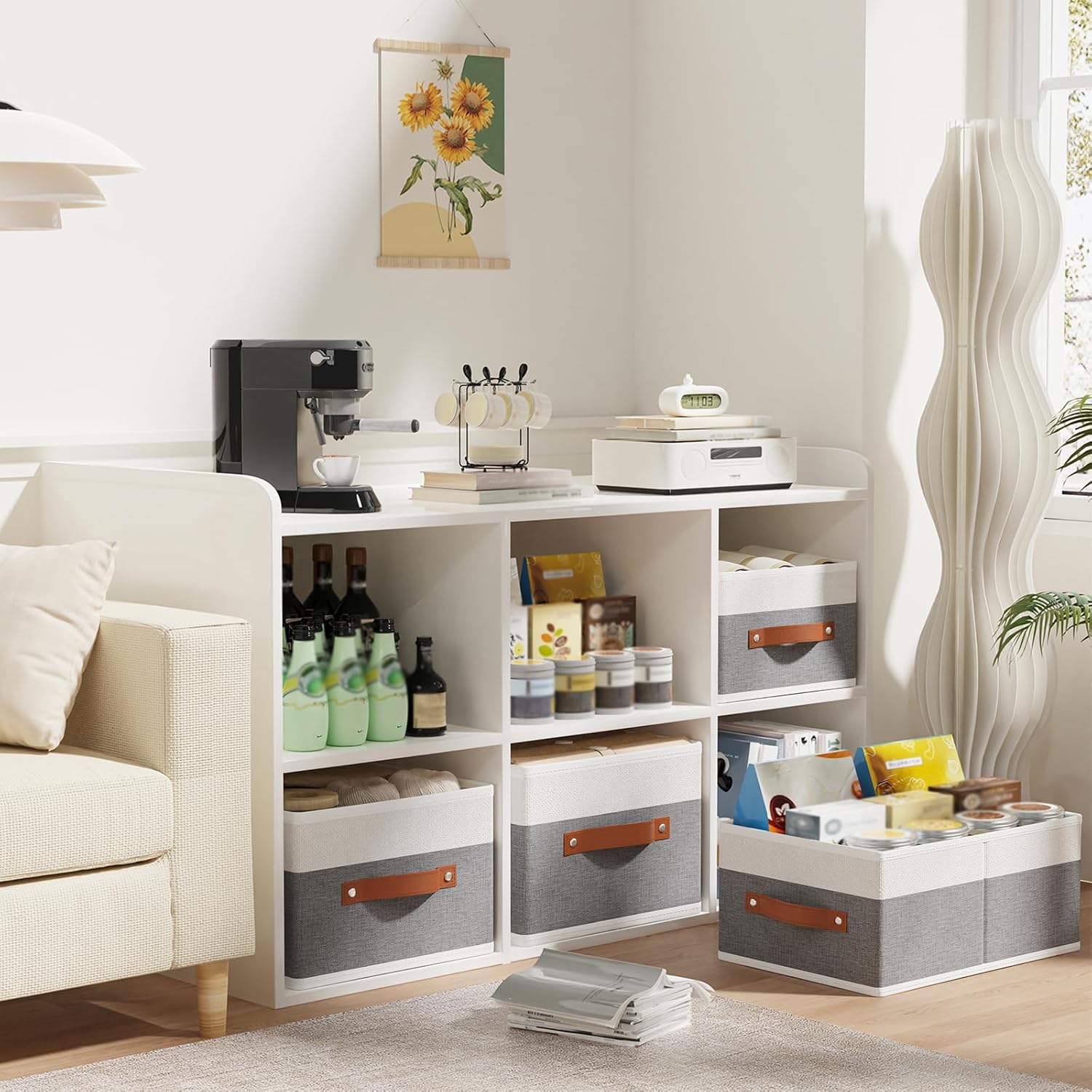 4 x Folding Storage Boxes with 2 Handles, Fabric Storage Box, Storage Box for Clothes, Grey – White, 33 x 23 x 14 cm - 4
