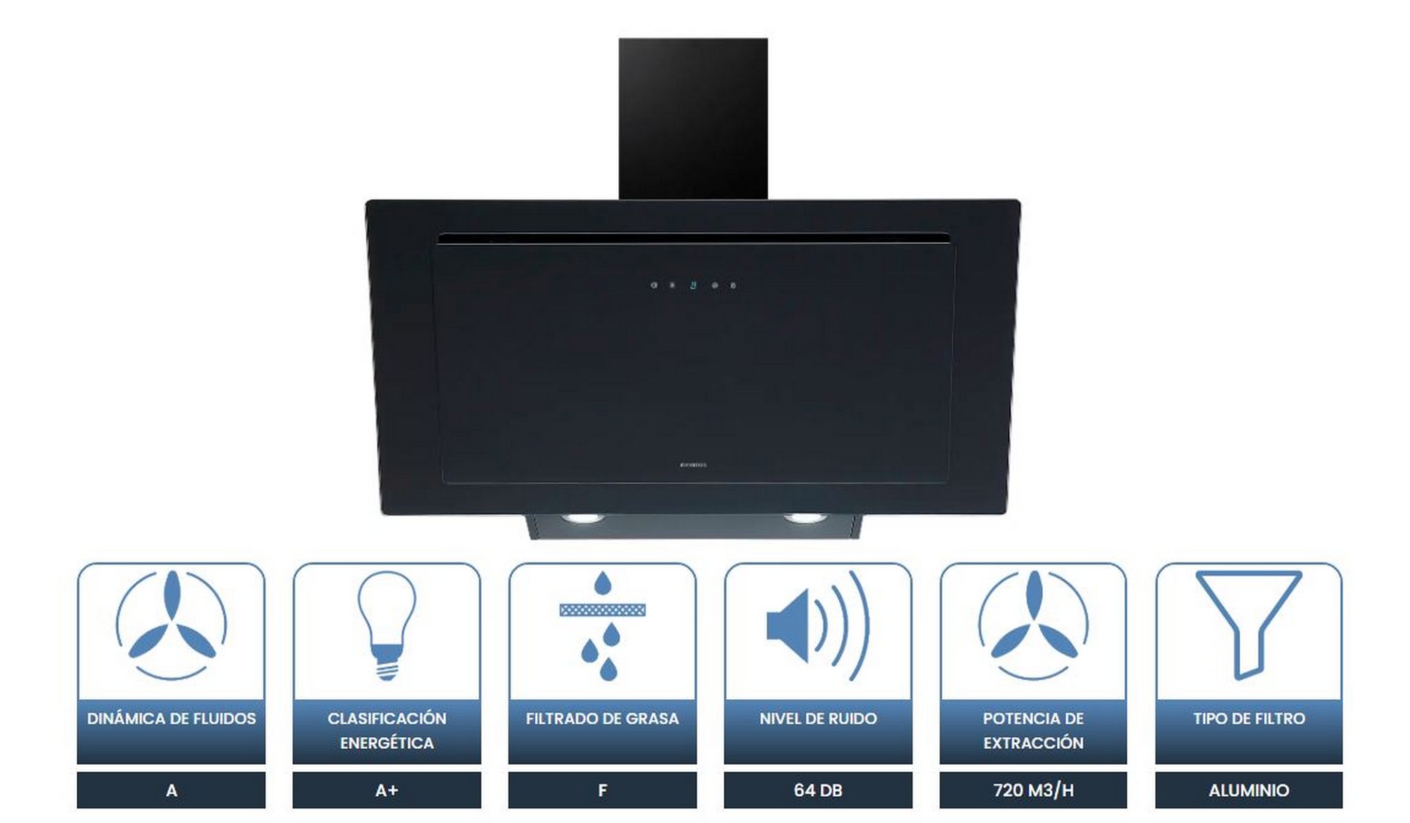 Campânula perimetral INFINITON CMPTRAL-A93N, vidro preto, largura 90cm, 720 m³/h, 3 velocidades, painel tátil, luzes LED, filtros de alumínio. - 4