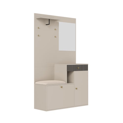 Ensemble de vestiaire d’entrée avec miroir, coussin, tiroirs et étagères – meuble compact de rangement 110x185,5x37 cm - 2