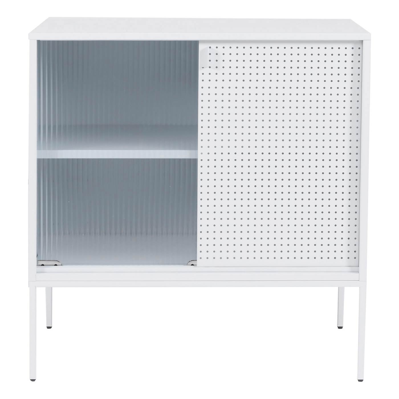 Komoda HWC-O90, szafka kredensowa, przemysłowe schowki, drzwi przesuwne, metal, 85 x 80 x 45 cm ~ biały - 8