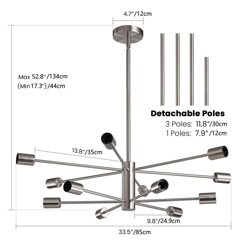 Nowoczesny żyrandol Sputnik,industrialna chromowana lampa sufitowa z 12 źródłami światła oświetlenie,wysokość jadalni,żarówka nie jest dołączona - 2