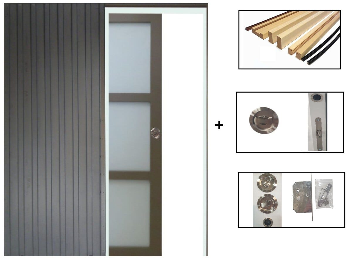 Porte Coulissante Marron Ral7006 Vitrée H204 X L83, Galandage Et Kit De ...