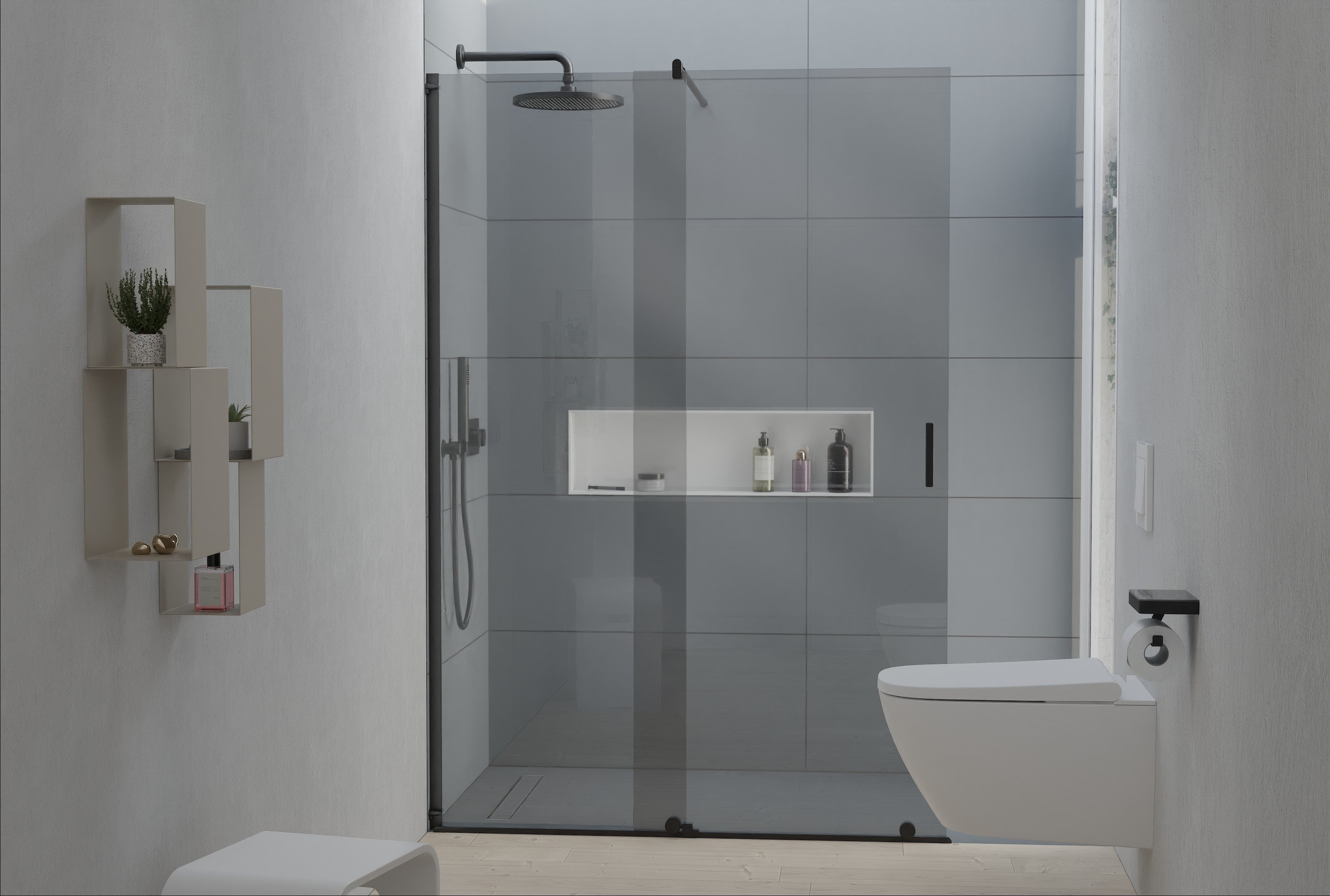 BERNSTEIN - Paroi De Douche 195x140cm En Verre Claire 8mm, Cabine De Douche Porte Coulissante - NT101 | Leroy Merlin