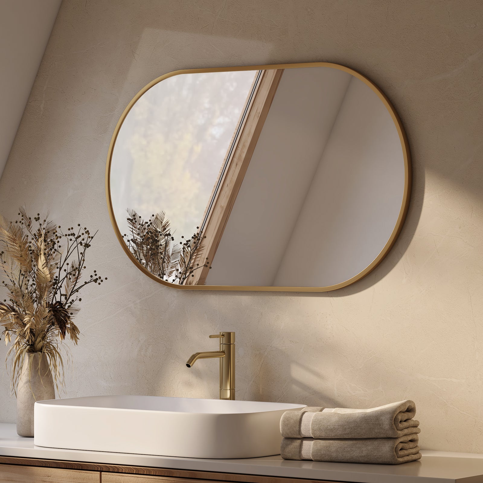 EMKE Miroir mural 50 × 70 cm Miroir ovale avec cadre doré, Miroir non lumineux salle de bain - 2