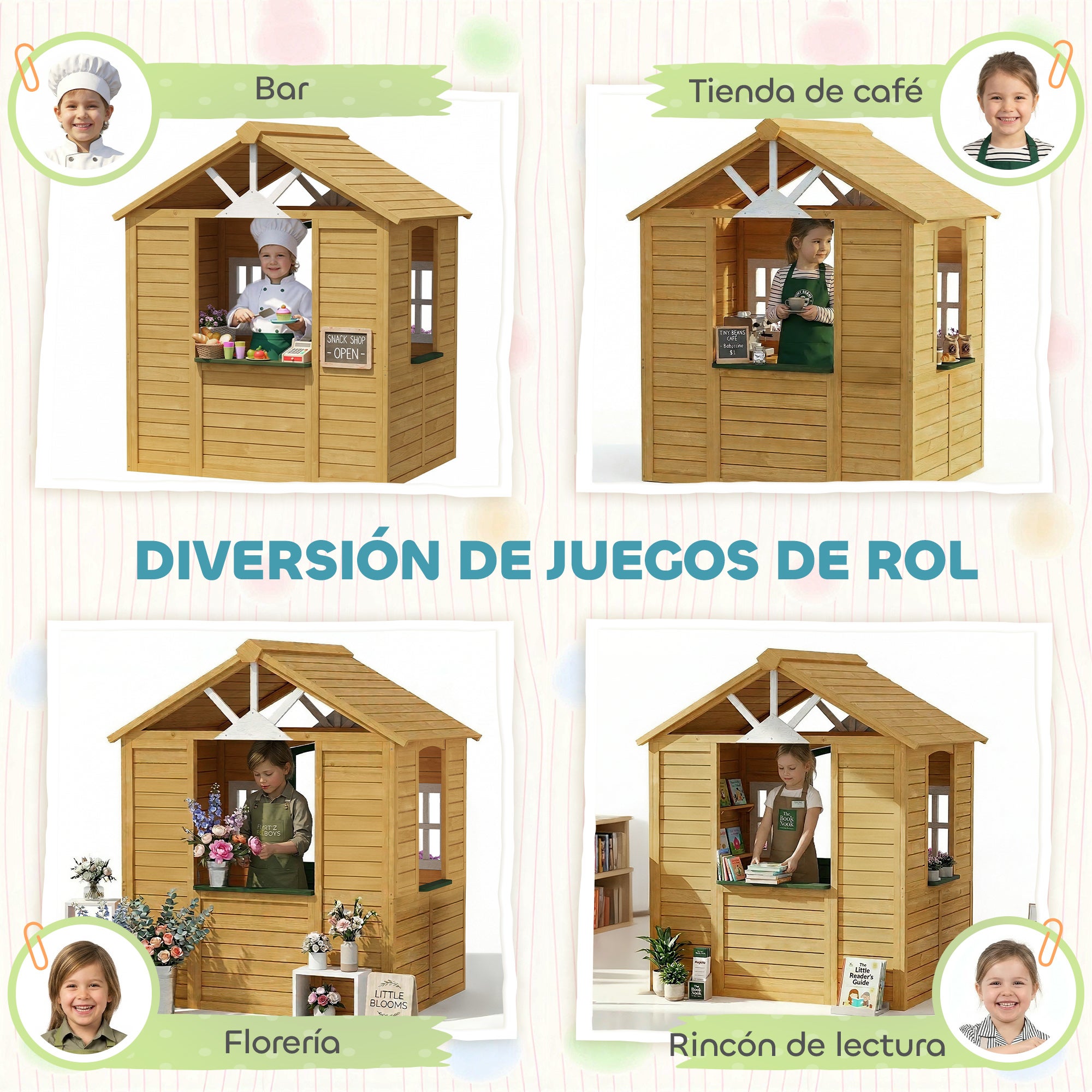 Casinha de Madeira Infantil AIYAPLAY Madeira de Abeto Madeira 134,5x97x150 cm - 6