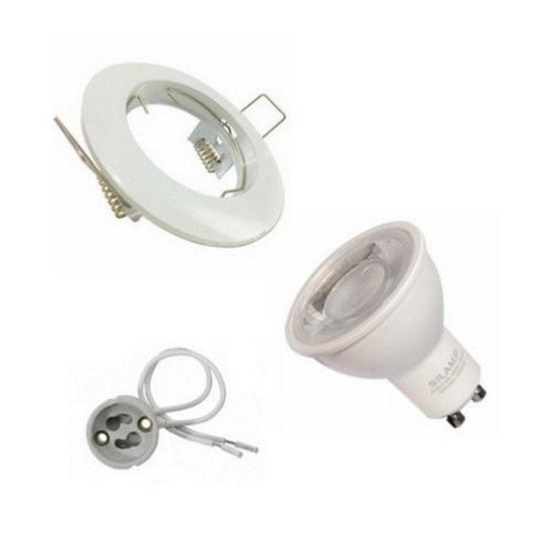 Pack de  10 - Kit Spot LED GU10 encastrable Rond Blanc avec une ampoule 8W