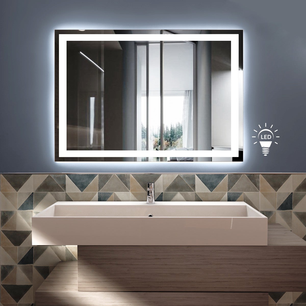 Specchio Bagno Retroilluminato LED A Batteria  60x60cm  Retroiluminato Con Illuminazione Freddo Bianco 89037092