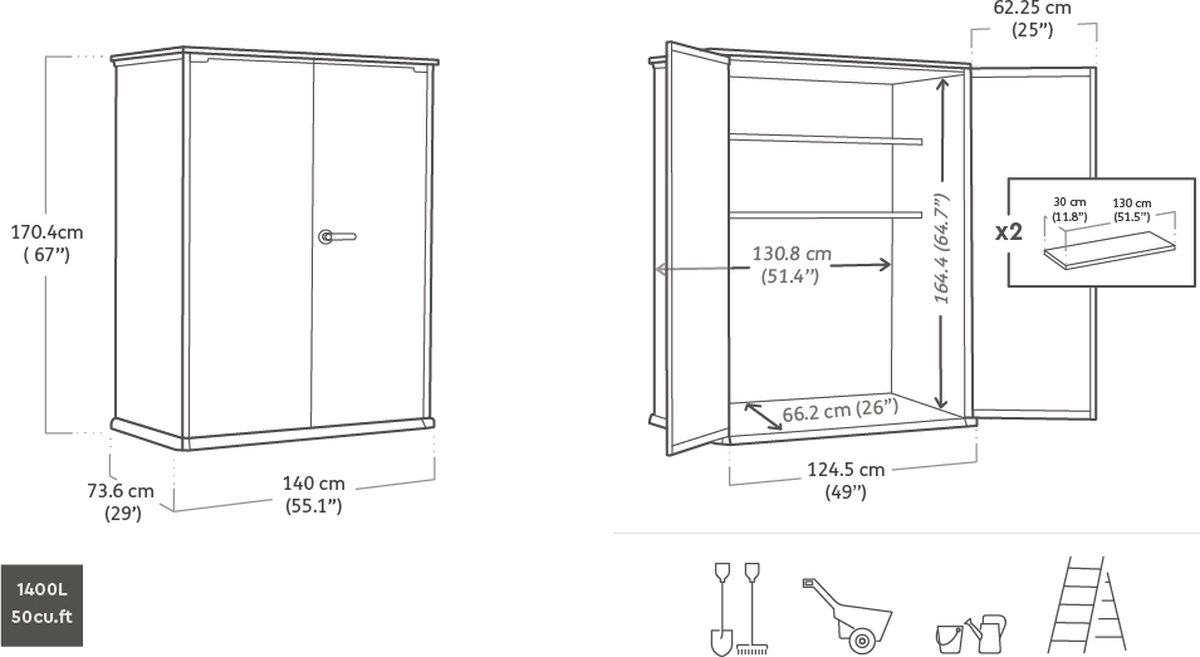 Armoire de jardin High Store+ 1400L - Résine Aspect bois Douglas - KETER - 5