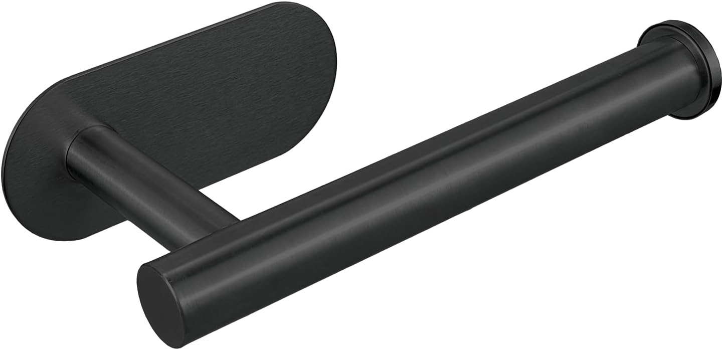 Czarny, samoprzylepny uchwyt na papier toaletowy, wykonany ze stali nierdzewnej, nie wymaga wiercenia, odpowiedni do łazienki, kuchni i pralni.