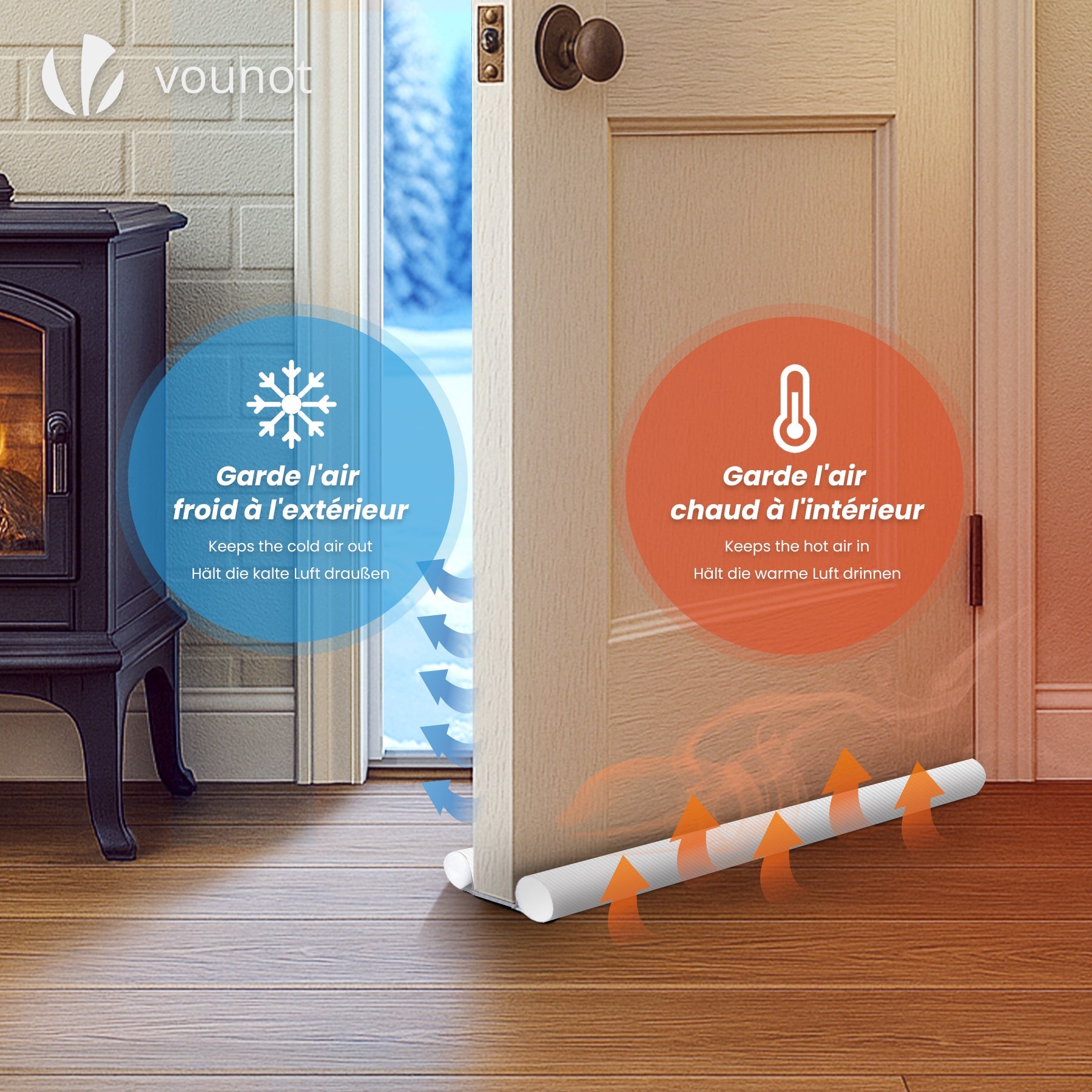 Burlete Puerta Entrada Doble Aislamiento 96cm, 2x Cortavientos para Puerta Aislante Térmico Acústico, Blanco - 2