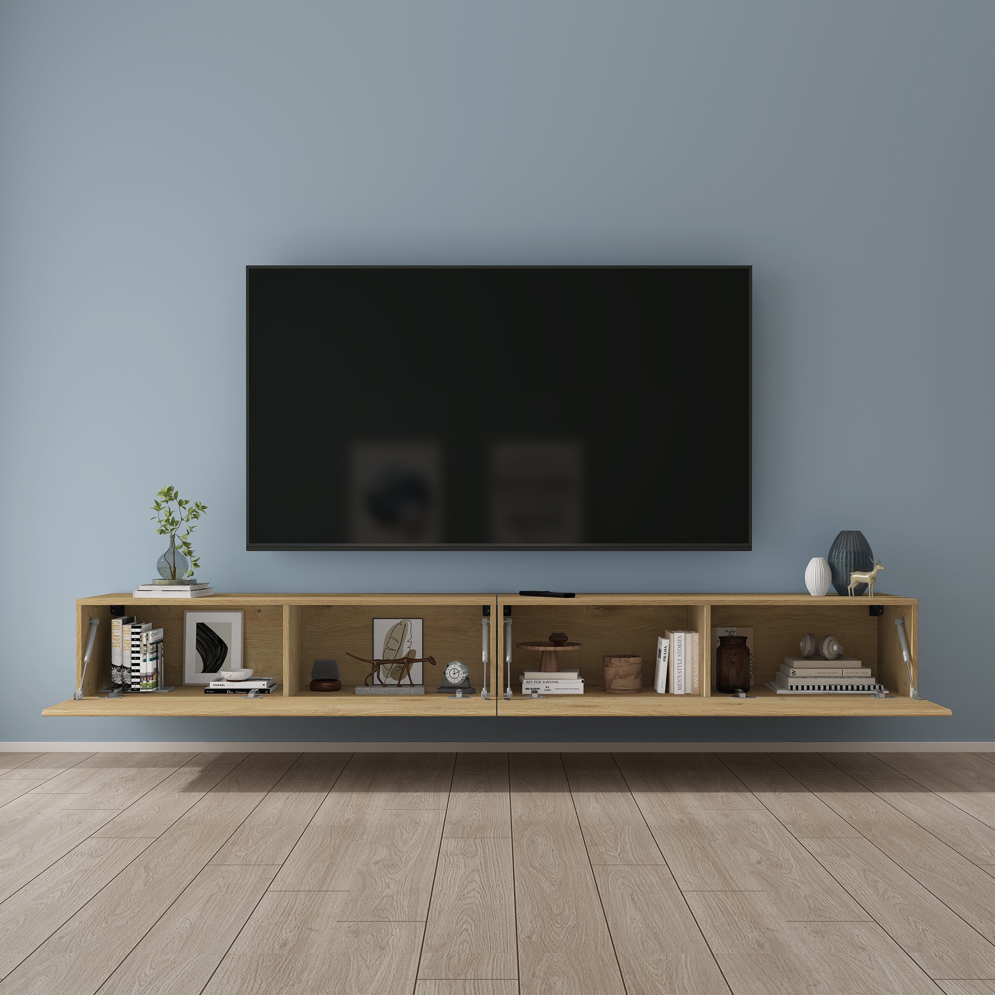 Mai & Mai Meuble TV Armoire avec Soft-Close Table TV pour le Salon Marron Clair 240x40,2x30 cm TC002 - 5