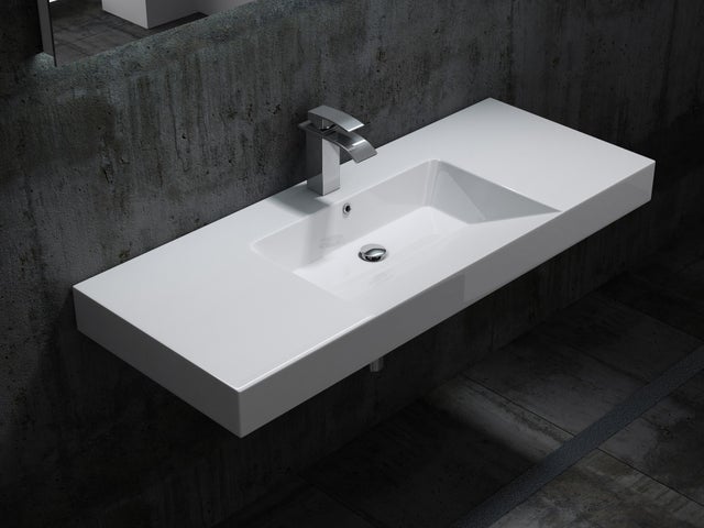 BERNSTEIN - Lavabo mural design 122x48x13,5cm en marbre coulé - BS6036 - blanc