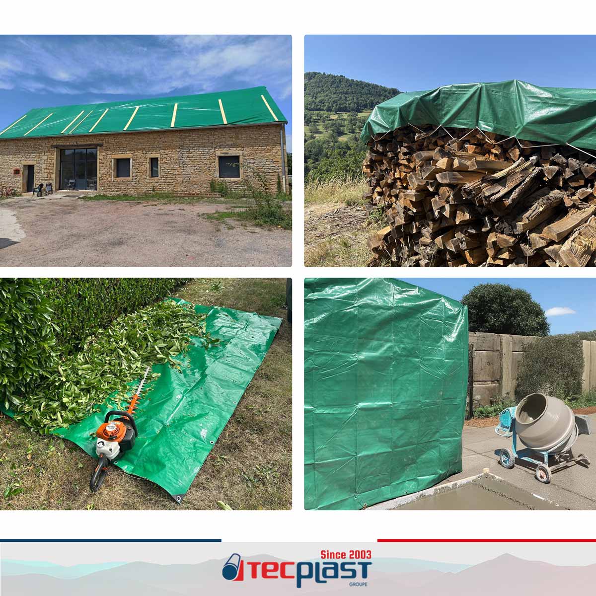 Bâche de Protection 10x12 m - TECPLAST - HQ250MU - Verte et Marron - Haute Performance - Bâche étanche - Résistance Anti-UV - 2