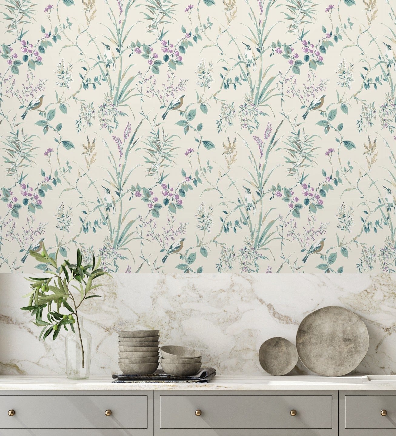 Papel pintado lavable de ramas flores y pájaros estilo romántico - Alison Garden 680930 de GAULAN - Rollo de 10 m x 0,53 m - 8