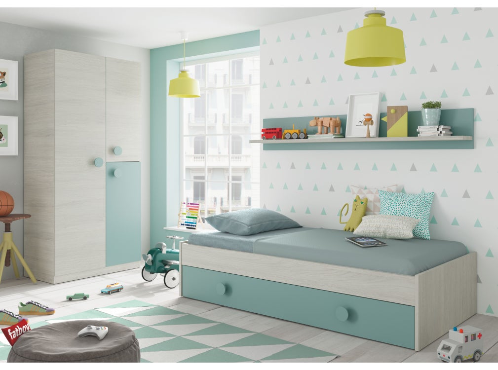 Armoire enfant CYANN 3 portes L90cm x H200cm - Blanc / Turquoise - 3