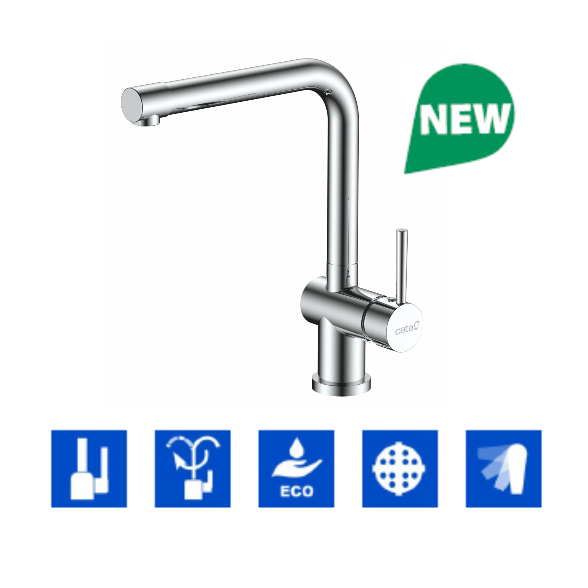 Cata  Grifo Monomando Csa Cromo /D Caño Alto Giratorio 360 Latón Aireador Anticalcareo Cartucho Cerámico Acabado Cromado Gris Cerámico, Leroy Merlin