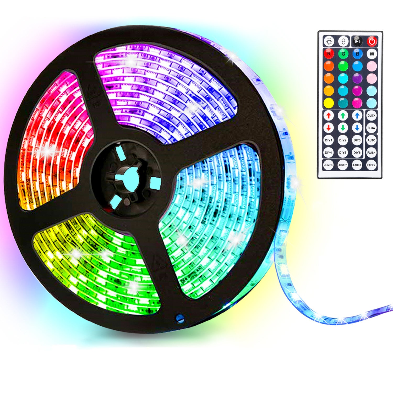 Taśma LED 5050 SMD RGB, 1M, 30 diod LED z pilotem 44-klawiszowym + zasilacz 12V do montażu na ścianie tylnej imprezy