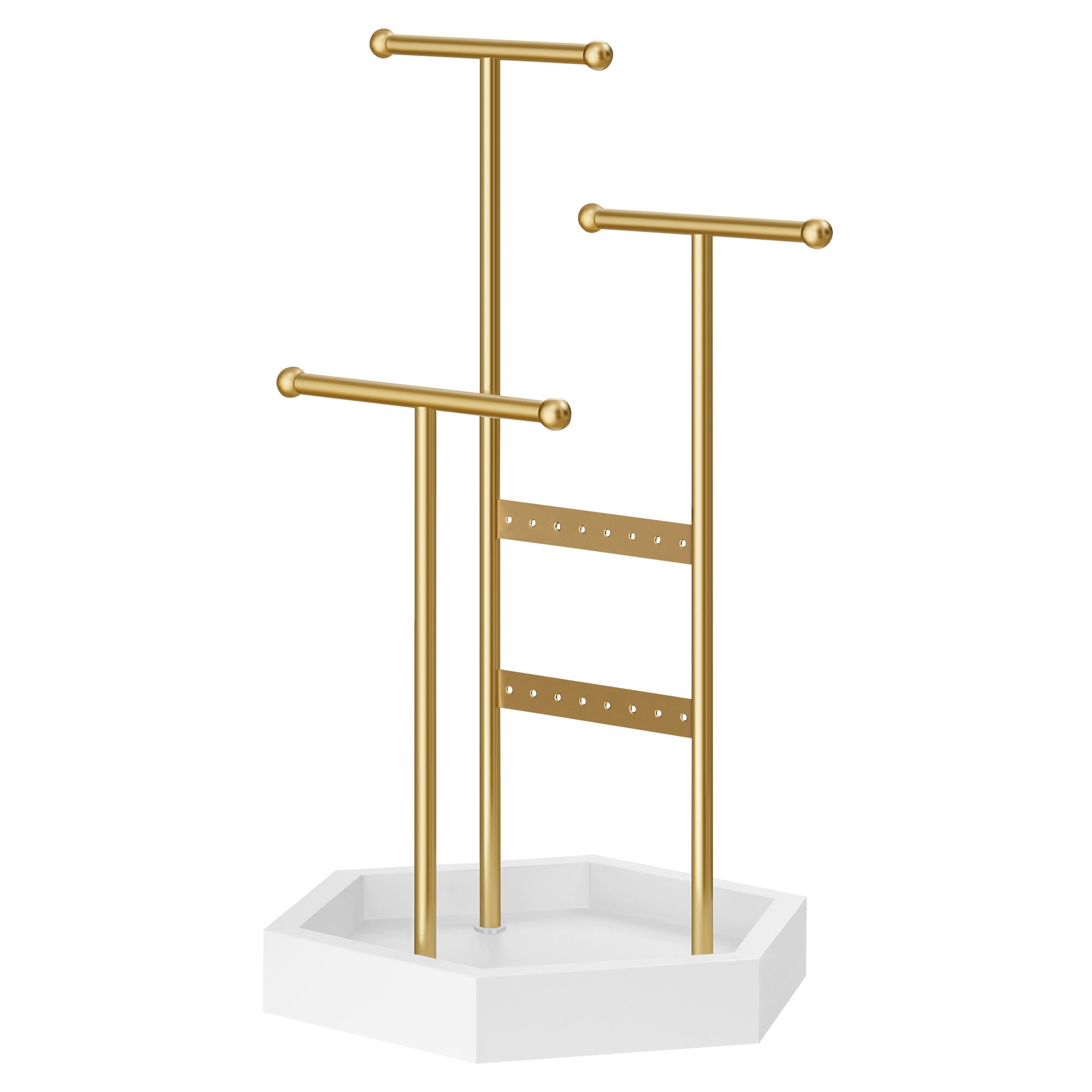 Espositore Portagioie, Porta Collane e Orecchini, 4 Partizioni, Metallo, Idea Regalo, Dorato e Bianco | Leroy Merlin