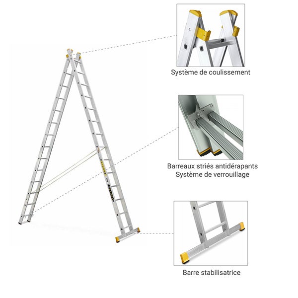 Echelle transformable 2x14 barreaux - Longueur max. 6.94m - Sol plat - 8514 - 6
