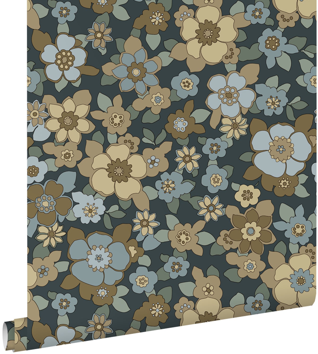 Tapeta retro kwiaty ciemnoniebieskim - 50 x 900 cm - ESTAHOME