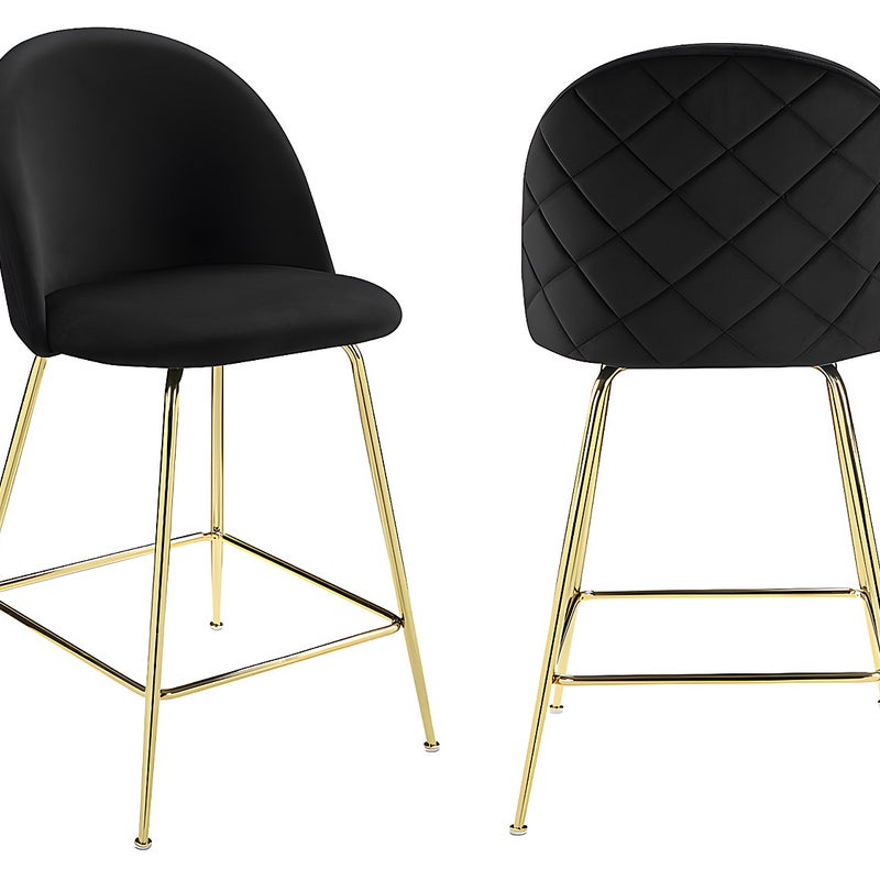 Zestaw 2 stołków barowych MELBOURNE – welur i metal w kolorze złotym – kolor czarny