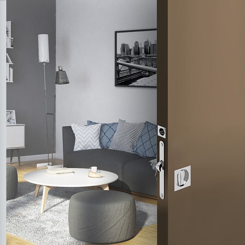 Kit serrure à condamnation, poignée carrée, acier finition chromé - 2