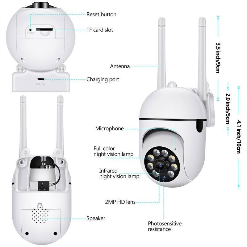 Camera de Surveillance Exterieure IP WiFi 2.4 + 5G HD 1080P Zoom x4 Suivi Humain Vision Nocturne Couleur avec 64G TF Carte - 2