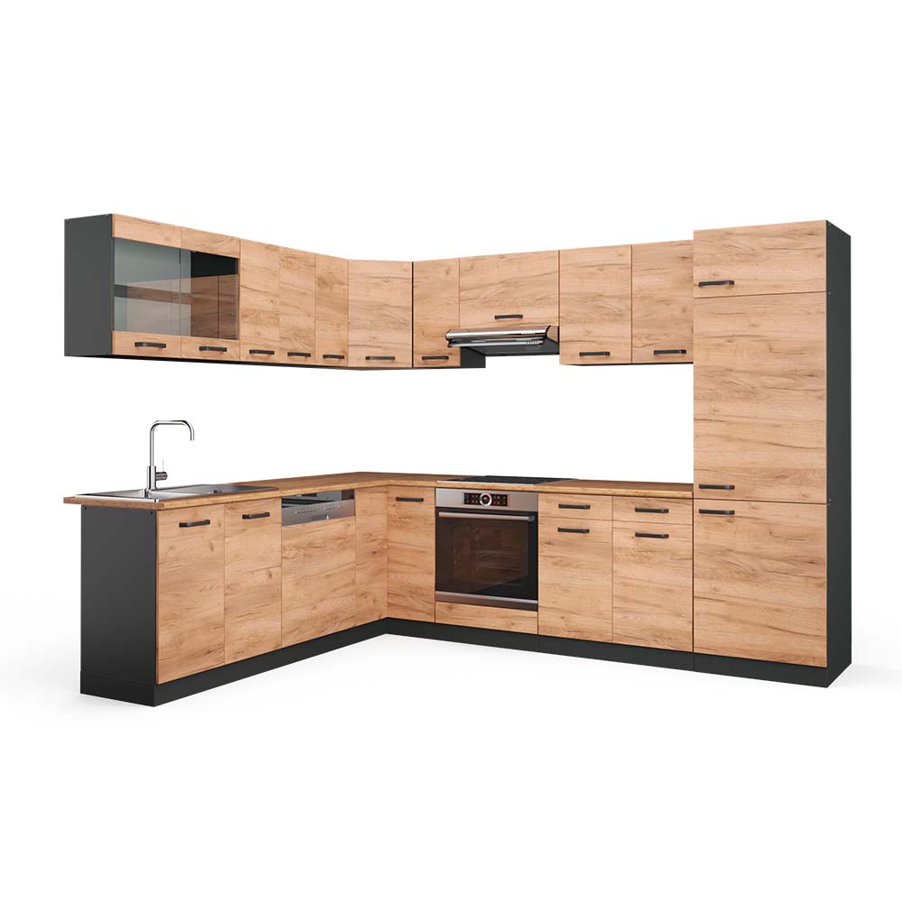 Vicco Kogoszczona kuchnia R-Line, Złoty dąb power/antracyt, 287 x 60 cm , BP Dąb