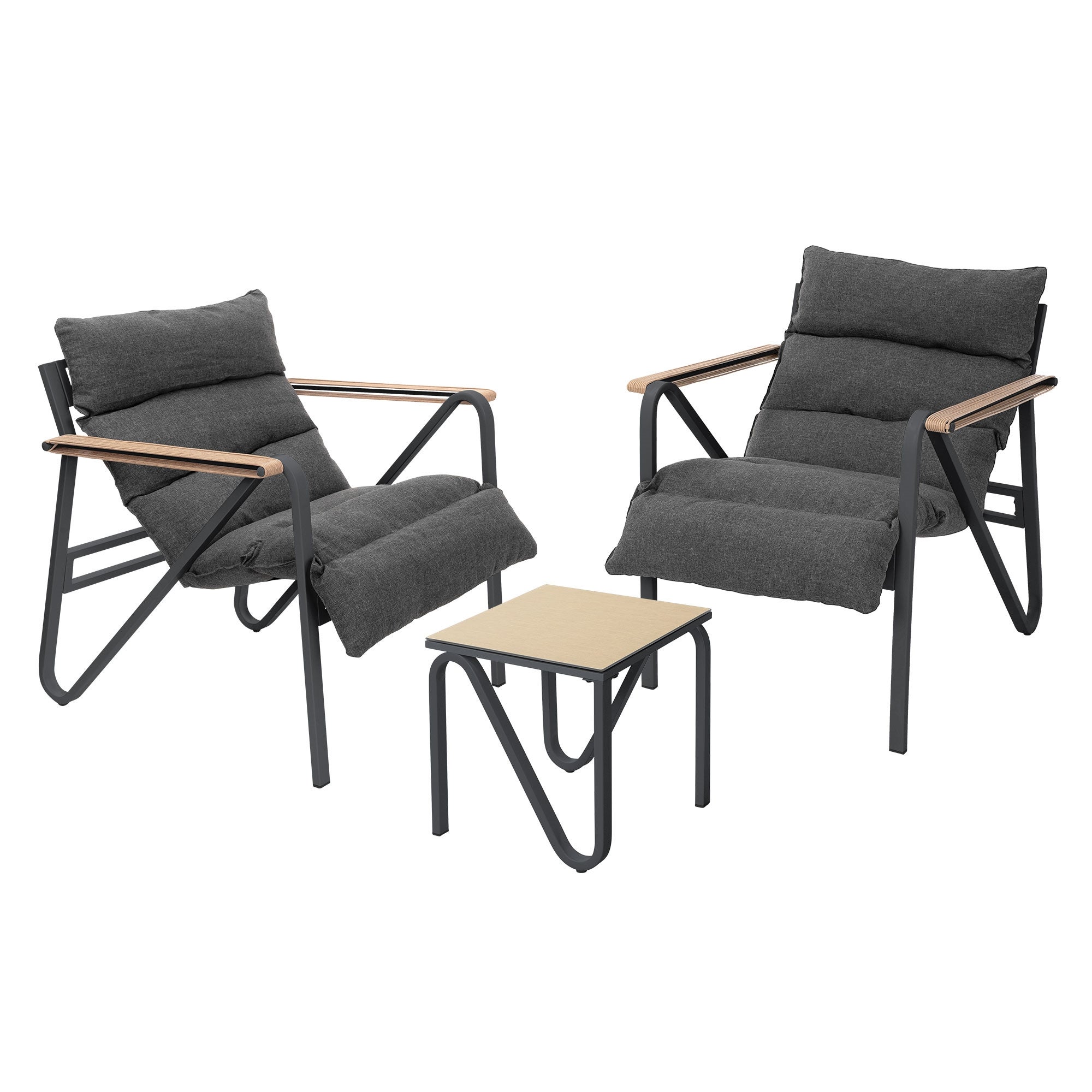 Set mobilier de gradina/terasa pentru exterior ML-Design 3 piese, gri-antracit, 2x scaune cu perne incluse, 1x masa cu blat din sticla ceramica