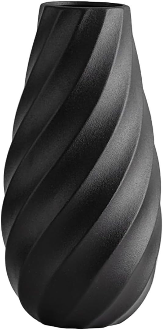 Czarny ceramiczny wazon z teksturowanym spiralnym wzorem, idealny do nowoczesnych, minimalistycznych i boho wnętrz – 25 cm