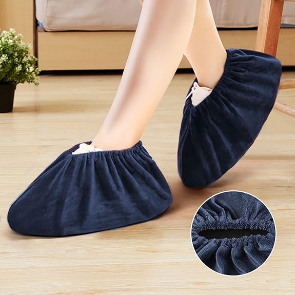 6 Paires Surchaussures Lavable Couvre-Chaussure Anti Glisse Réutilisables Antidérapant Surchausson avec Flanelle Pantoufle pour Protection de Sol pour - 2