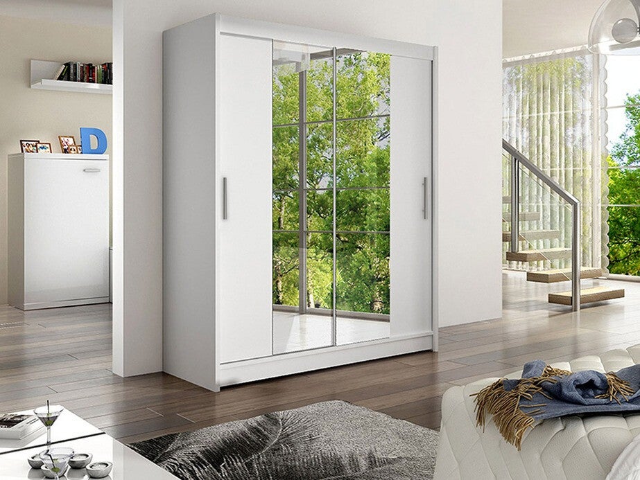 Armoire Closico Camera II, Blanc, 200x150x58cm, Portes d'armoire: Coulissantes, Nombre d'étagères: 5.00 - 2