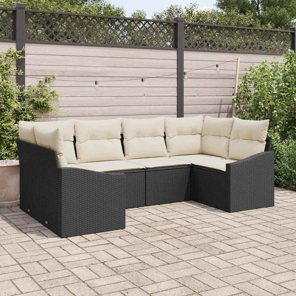 Zestaw Sof z poduszką 6 pcs Czarny polirattan vidaXL
