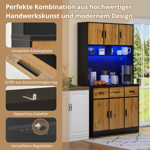 Buffet multifonctionnel 100x40x180cm avec éclairage LED avec télécommande, tiroirs, étagères réglables, idéal pour les cuisines et les salles à manger - 4