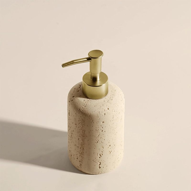 Distributeur savon pierre beige&nbsp;: Effet marbre, rechargeable, pour shampoing/gel hydroalcoolique, déco salle bain. - 3