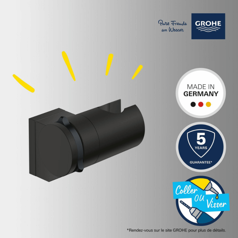 Support mural douchette orientable GROHE Vitalio Universal Noir - 4
