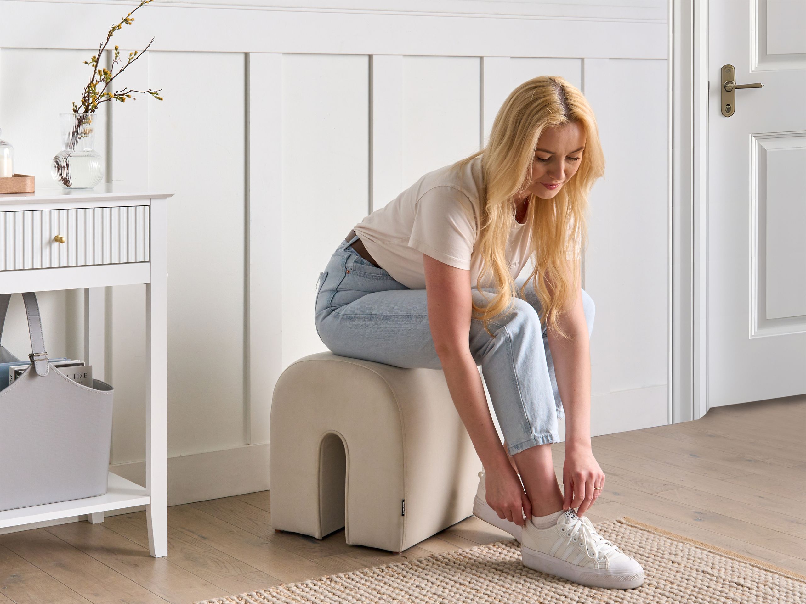 Pouf MODOC Velluto Beige 35 cm 42 cm 42 cm - 4