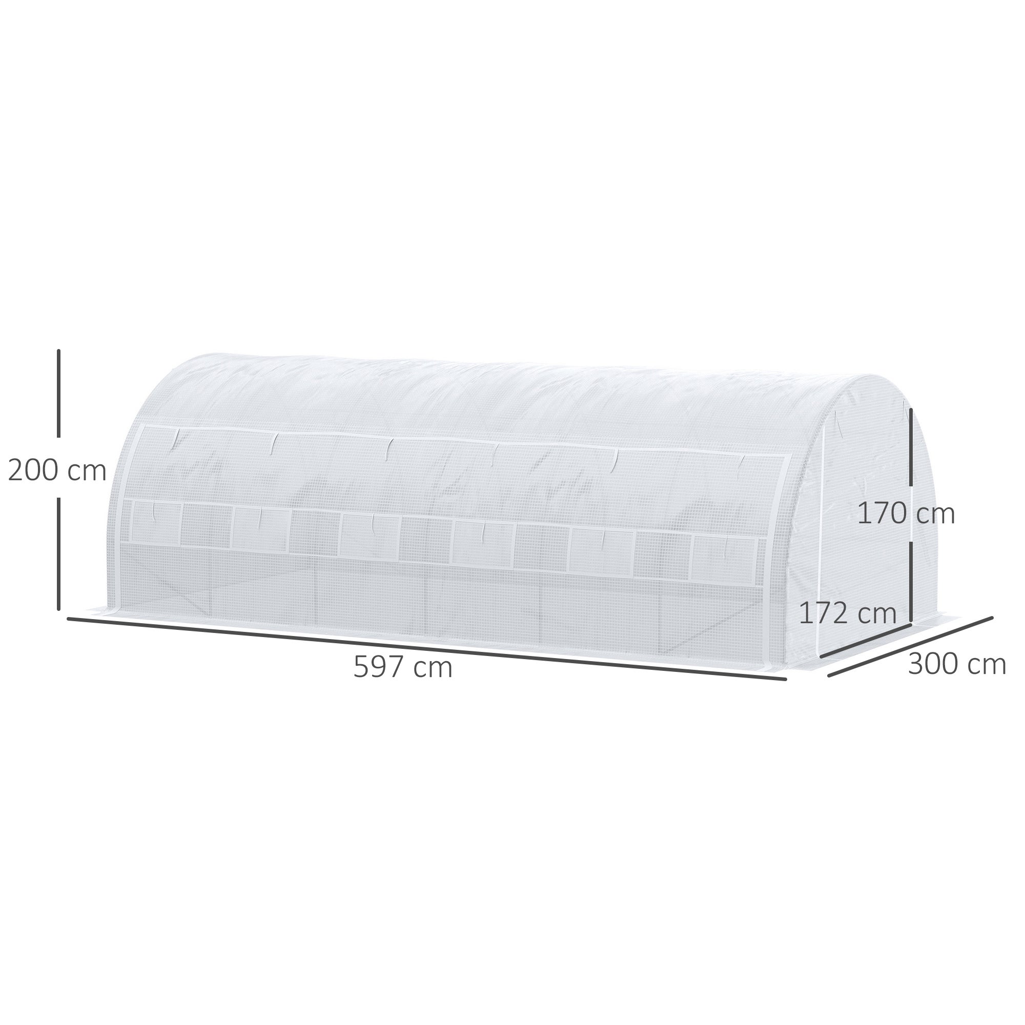 Serre de jardin 18m² 6x3x2m, portes et parois zippées, 12 fenêtres, PE 140g/m² anti-UV, acier, blanc, pour potager - 5