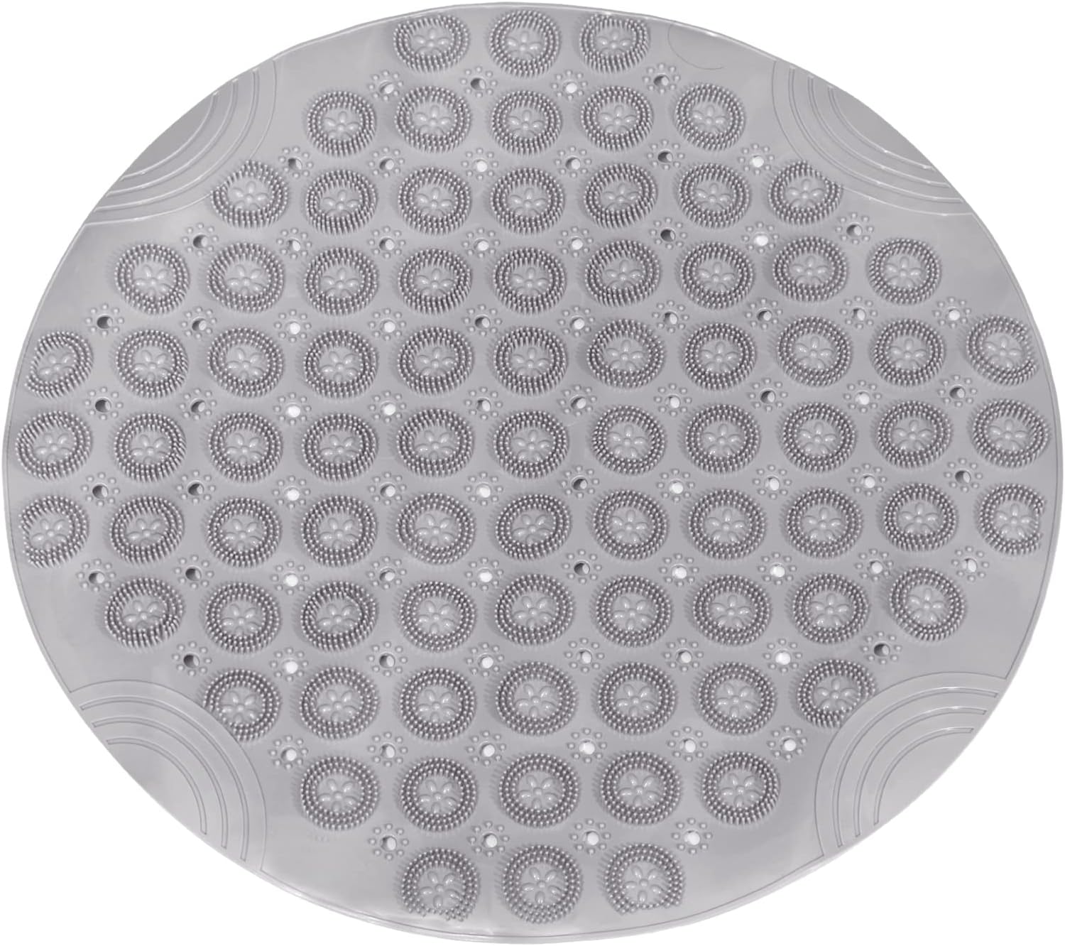 Okrągła antypoślizgowa mata prysznicowa z PVC 66 x 66 cm z otworami odpływowymi, z przyssawką do wanny, szara
