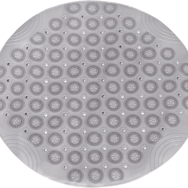 Okrągła antypoślizgowa mata prysznicowa z PVC 66 x 66 cm z otworami odpływowymi, z przyssawką do wanny, szara