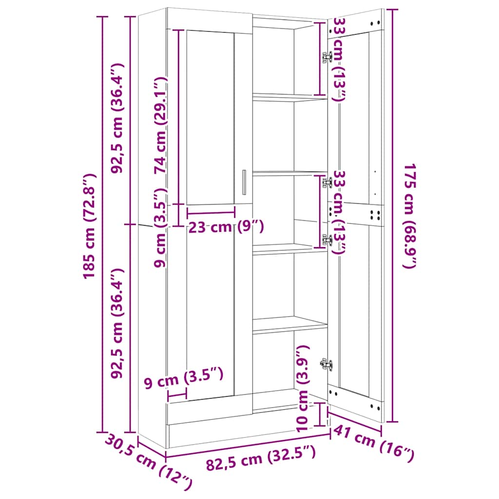 Armoire à vitrine Blanc 82,5x30,5x185,5 cm Bois d'ingénierie vidaXL - 8