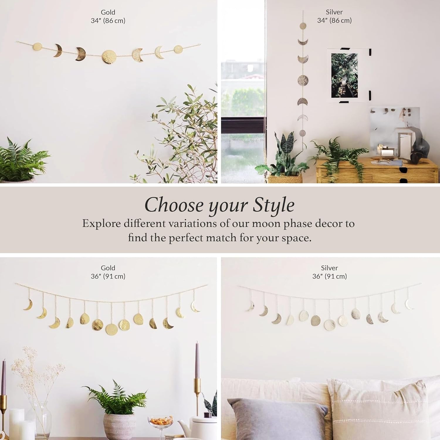 Décoration murale phase de lune, art mural doré pour chambre, bohème et astrologie,bannière murale en métal 34