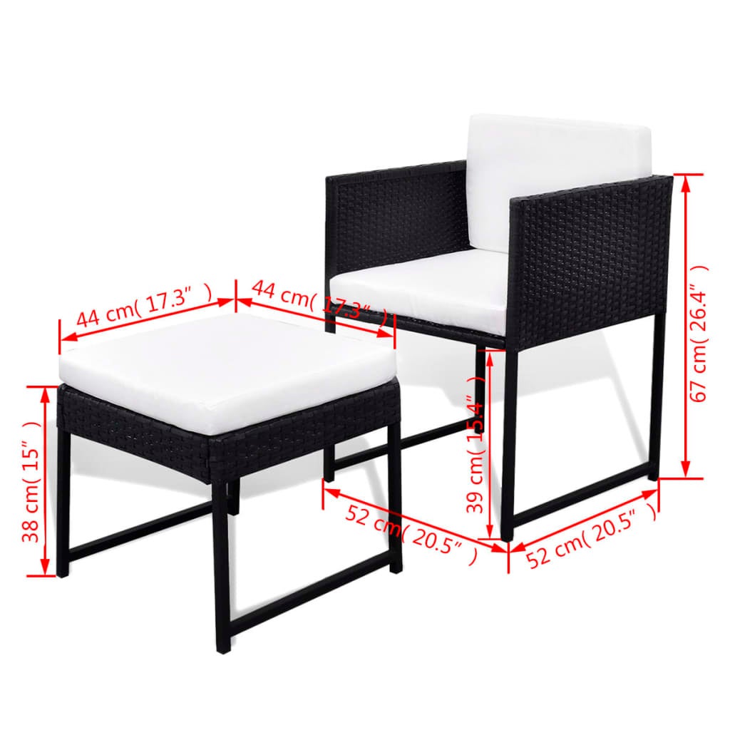 Set da Pranzo da Giardino 9 pz con Cuscini in Polyrattan Nero vidaXL - 7