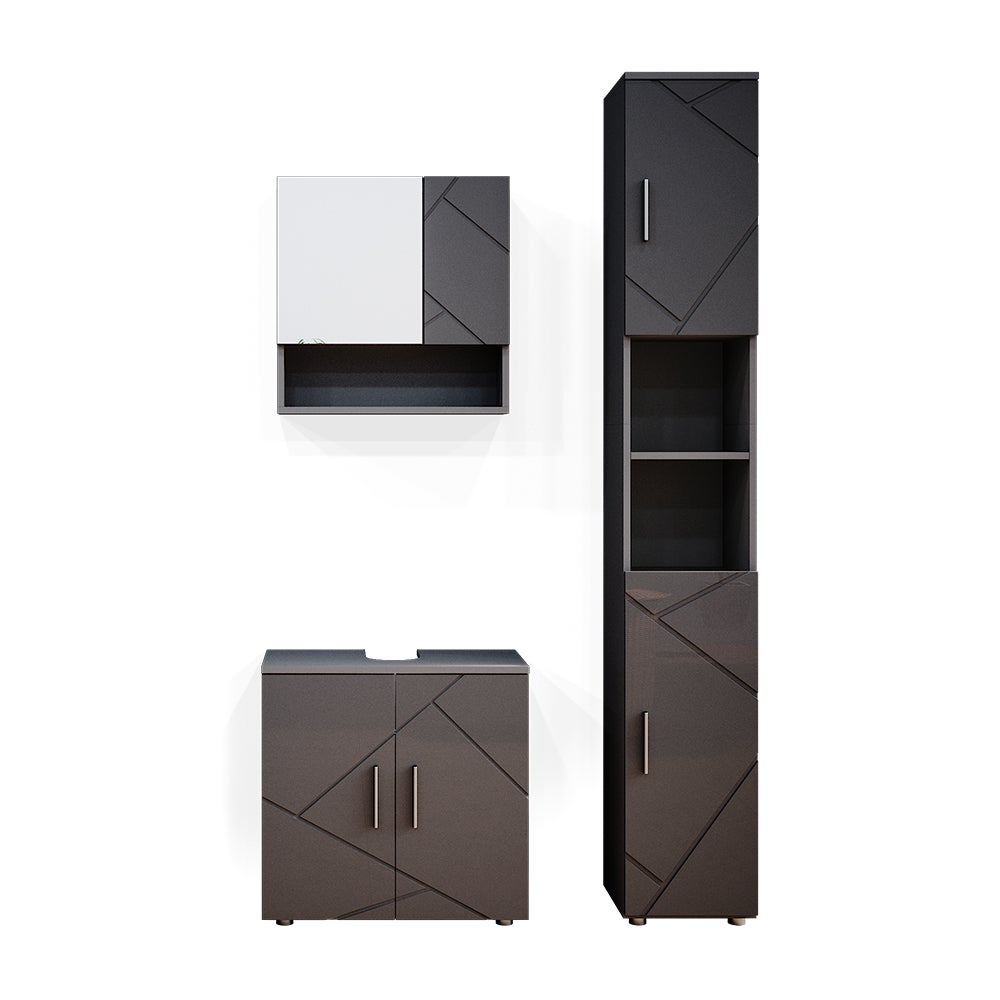Vicco Zestaw mebli łazienkowych Irma, Antracyt wysoki połysk, 3 części, z modułem wysokim