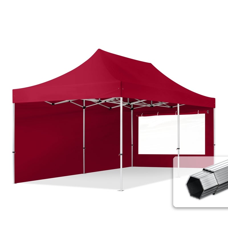 3x6 m Namiot Ekspresowy PROFESSIONAL Alu 40mm, ze ścianami bocznymi, okna panoramiczne, czerwony
